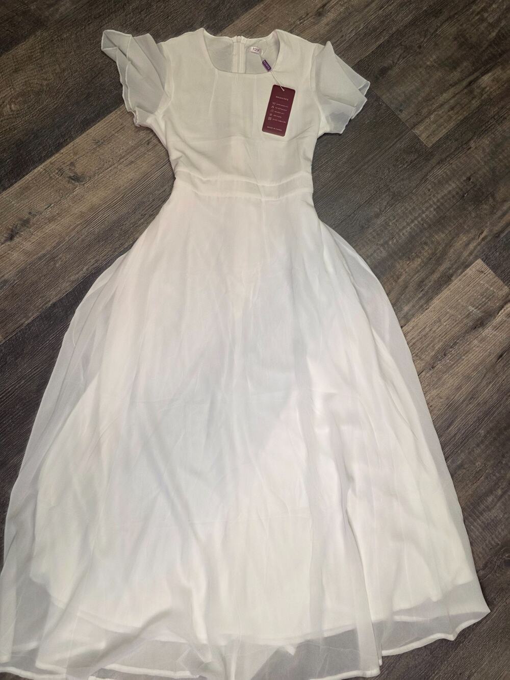 GORLYA Girls Maxi Dress White Flutter Sleeve Back Tie Polyester Size 12Y